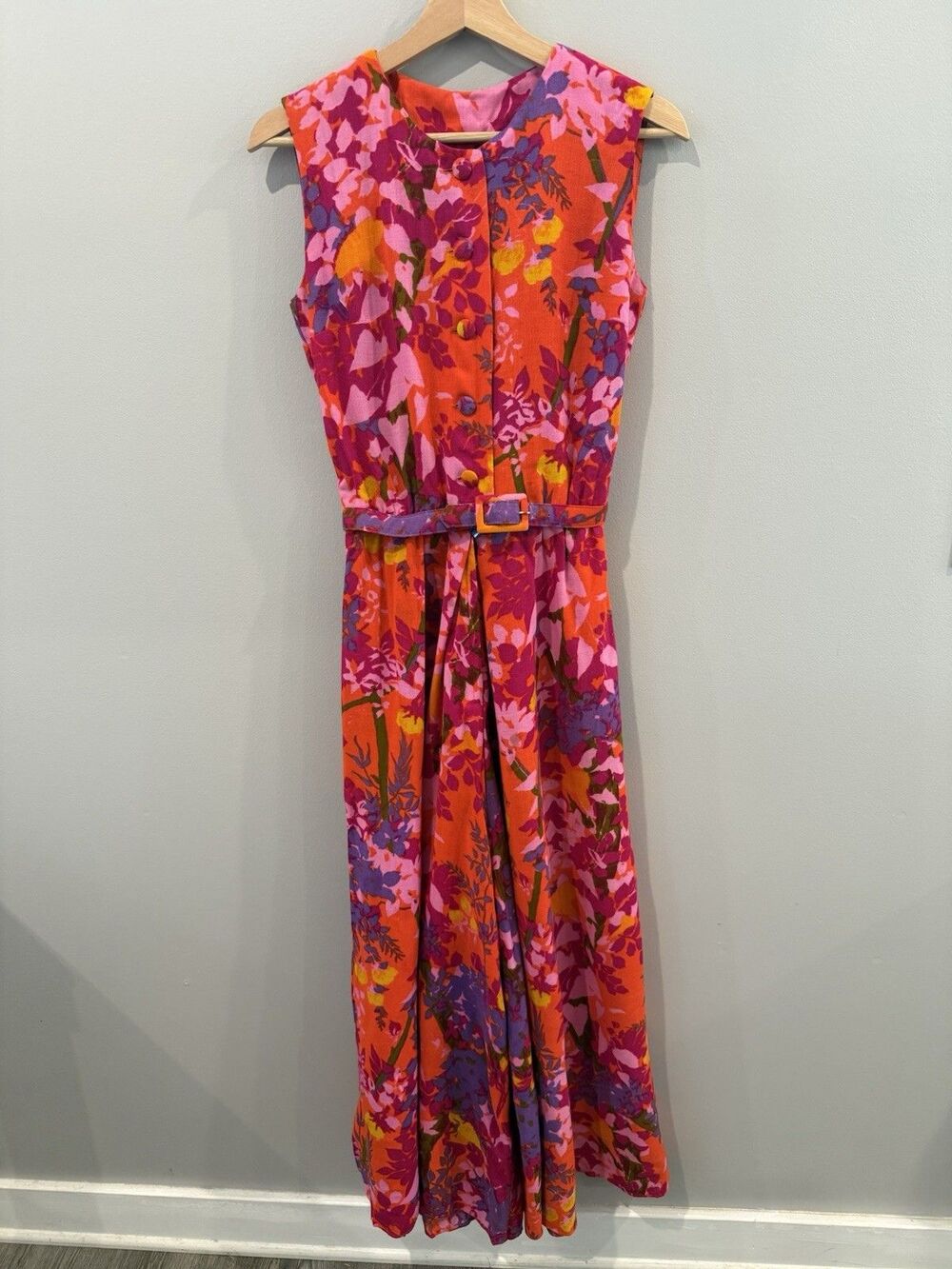 Nelly de Grab VTG Wide Leg Jumpsuit Sz Small 60s 70s Psychedelic Floral Belted